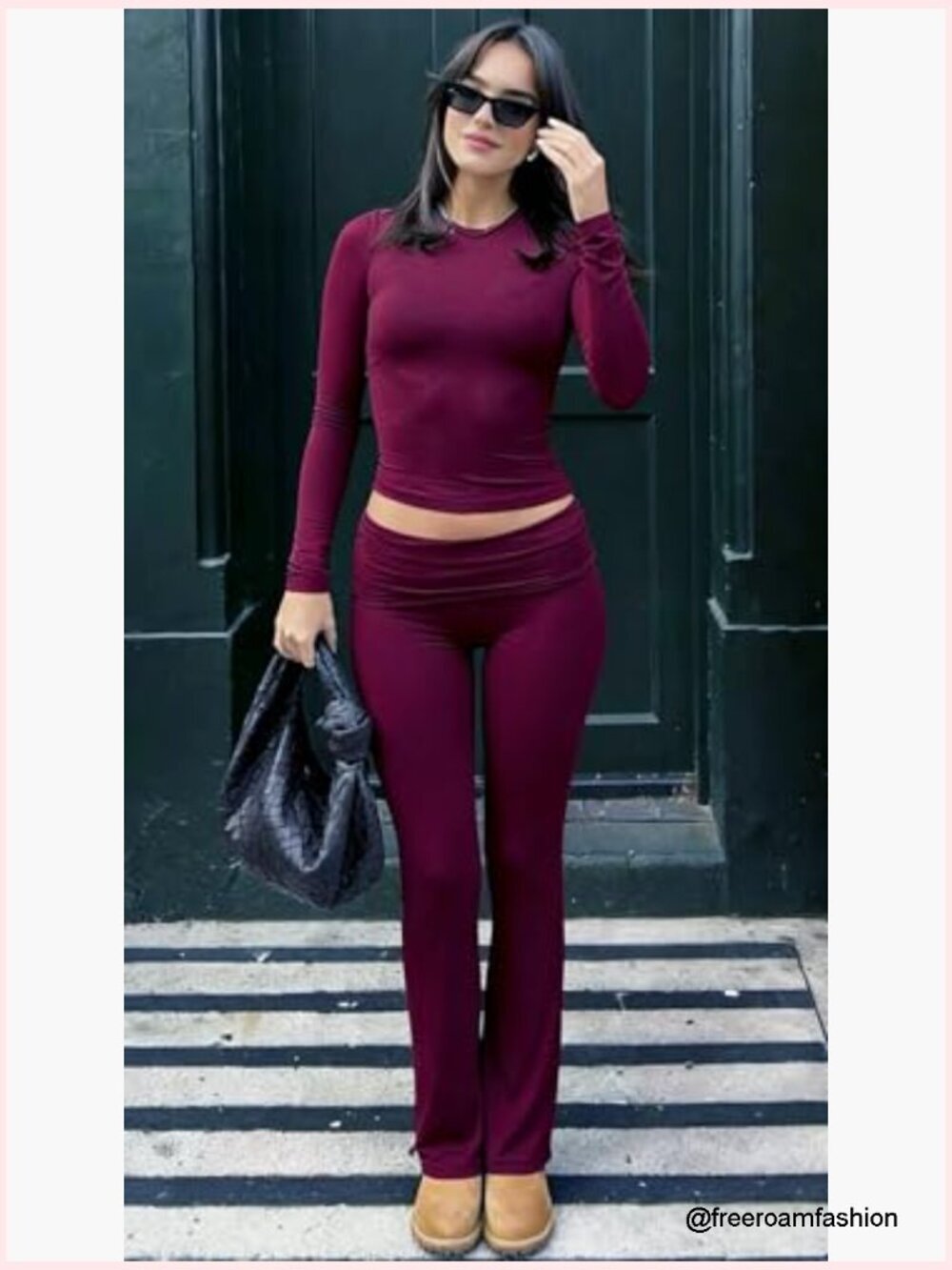 2 Piece Lounge Set: Crop Top & High Waist Flare Pants, Tummy Control, Soft Knit - Picture 3 of 7